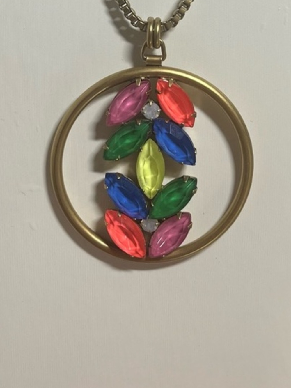 Loren Hope Gold-Tone Circle Pendant Necklace with Multicolor Marquise Stones